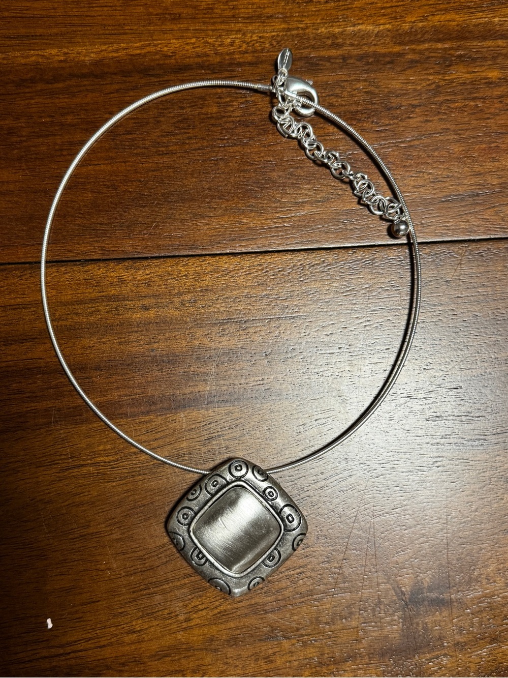 Chico's Silver-Tone Decorative Square Pendant Necklace